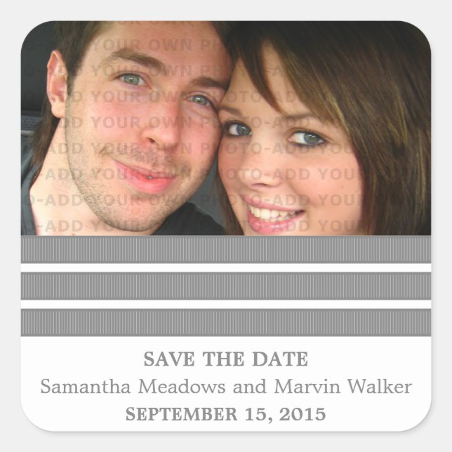 Grey Triple Stripe Save the Date Stickers (Front)