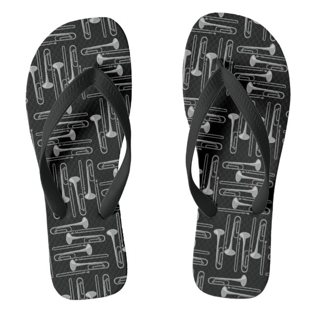 Grey Trombone Crosshatch Black Pattern Thongs (Footbed)