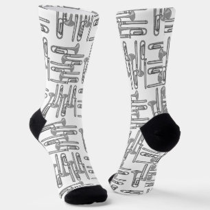 Grey Trombone Crosshatch White Pattern Socks