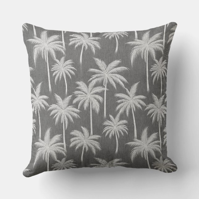 Grey Tropical Vibes Palm Trees Pillow (Back)