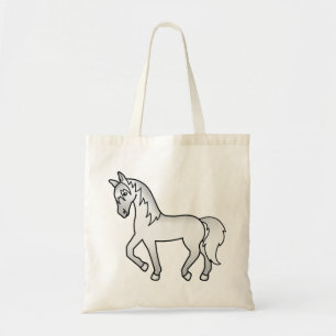 Grey Trotting Cartoon Horse Drawing Tote Bag