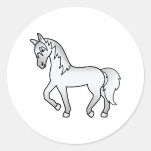 Grey Trotting Horse Cute Cartoon Illustration Classic Round Sticker
