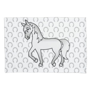 Grey Trotting Horse Cute Cartoon Illustration Pillowcase