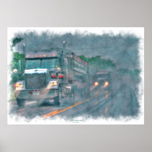 Grey Truck Highway Driving in Rain Art Poster 5