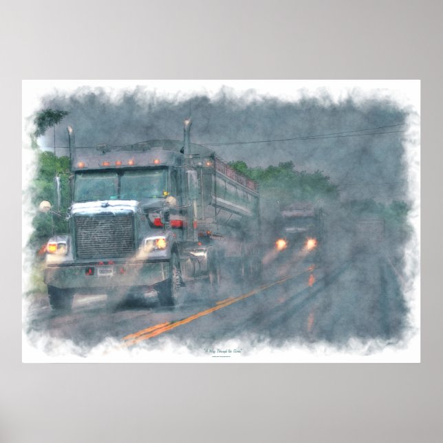 Grey Truck Highway Driving in Rain Art Poster 5 (Front)