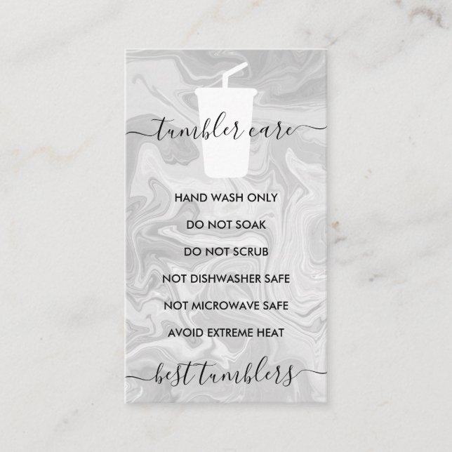 Grey Tumbler care instructions ombré vinyl Business Card (Front)