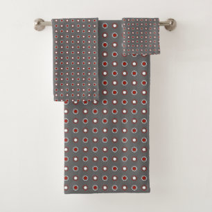 grey, turkey red and white dots bath towel set