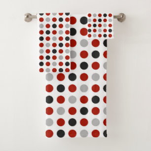 grey, turkey red and white dots bath towel set