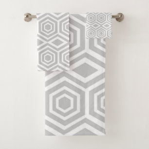 Grey Turkish Geometric Pattern Bath Towel Set