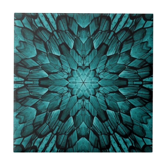 Grey turquoise aqua star geometric stone mosaic  ceramic tile (Front)