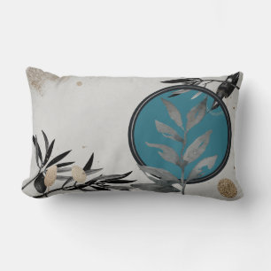 Grey & Turquoise Artistic Abstract Watercolor Lumbar Cushion
