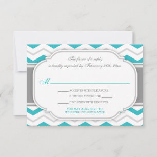 Grey Turquoise Chevron Wedding Reception RSVP Card