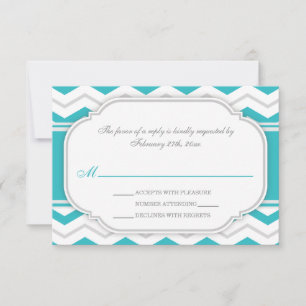 Grey Turquoise Chevron Wedding Reception RSVP Card