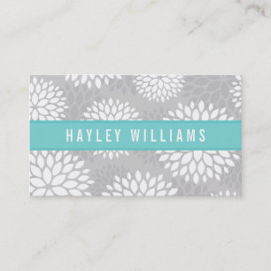 Grey & Turquoise Modern Floral Business Card