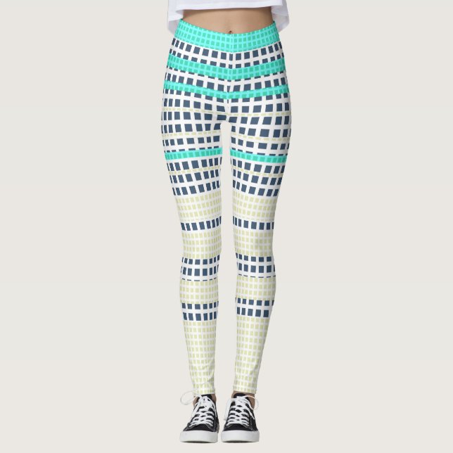 Grey turquoise plaid leggings (Front)