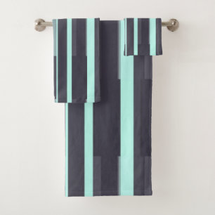 Grey Turquoise Plaid Native American Line Art  Bath Towel Set
