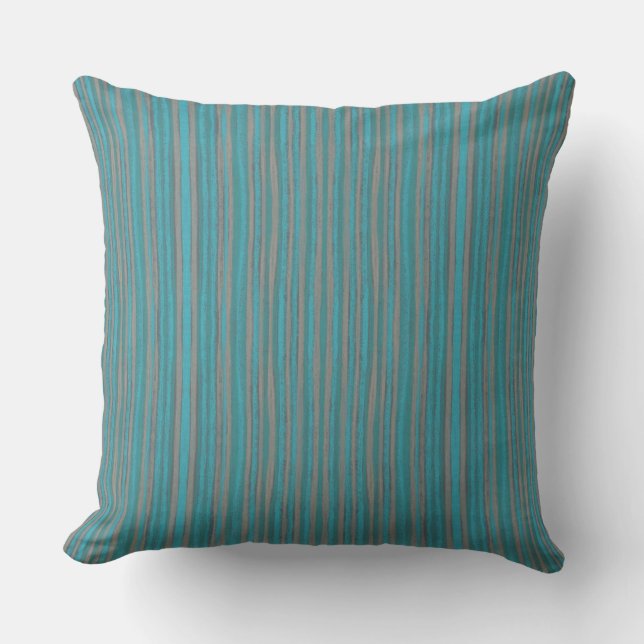 Grey & turquoise stripes, pattern, narrow stripe cushion (Front)