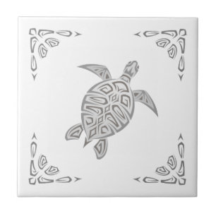 Grey Turtle And Ornament Ceramic Tile