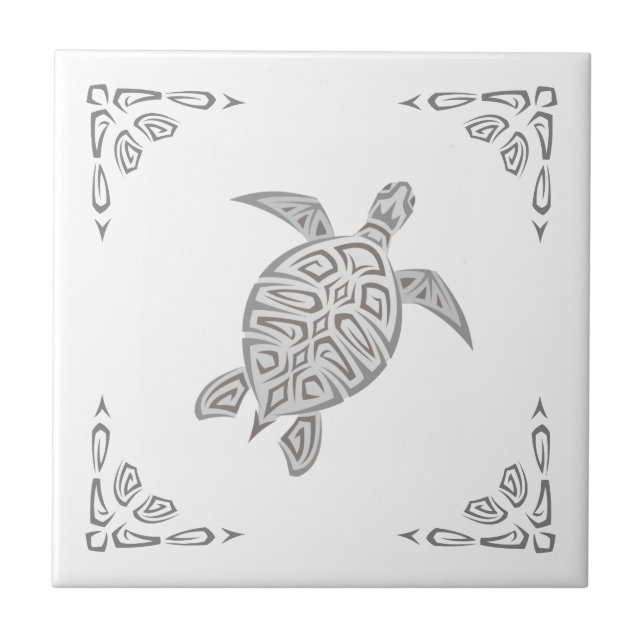 Grey Turtle And Ornament Ceramic Tile (Front)