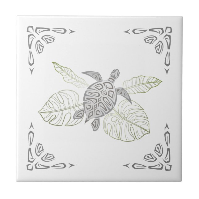 Grey Turtle And Ornament Tropical Ceramic Tile (Front)