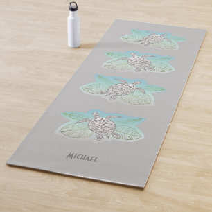 Grey Turtles Green Tropical Leaves Beach Yoga Mat