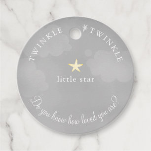 Grey Twinkle Little Star Baby Shower Birthday Favour Tags