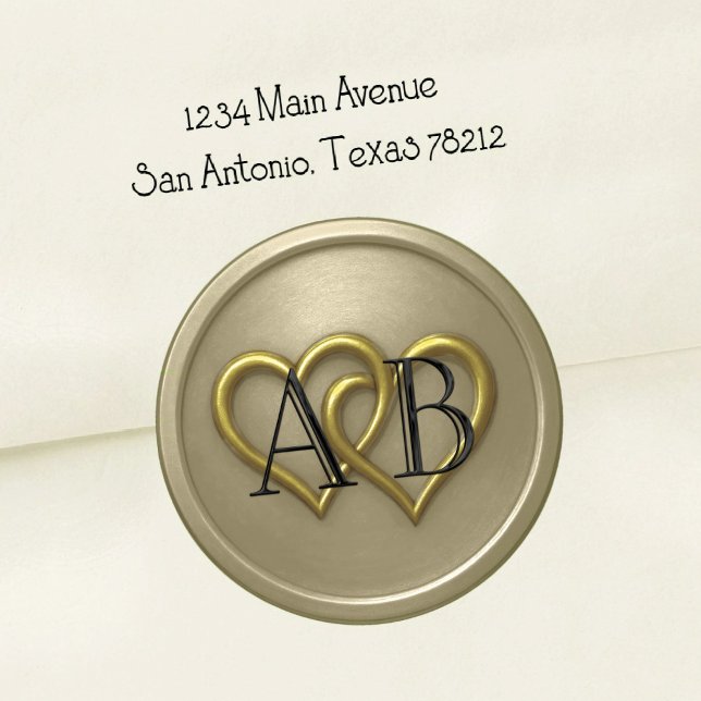 Grey Two Hearts Black Monogram Wedding Classic Round Sticker (Creator Uploaded)