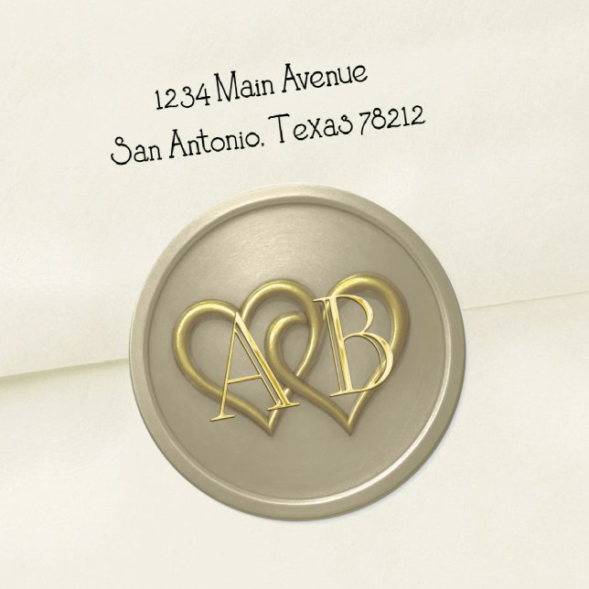 Grey Two Hearts Monogram Wedding Classic Round Sticker (Creator Uploaded)