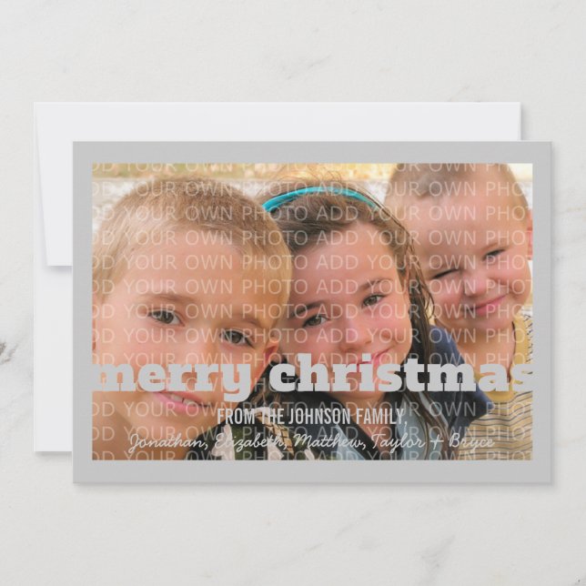 Grey Typography Merry Christmas Flat Photo Card (Front)