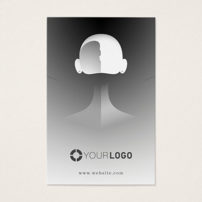 Grey unique portrait custom logo earring display (Front)