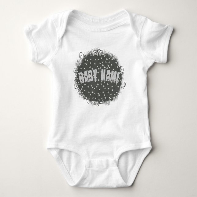 Grey Urban Trend Grunge Triangles | Custom Name Baby Bodysuit (Front)