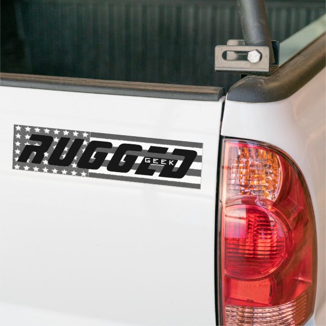 grey US Flag RUGGED GEEK oxymoron Tech Nerd Bumper Sticker (On Truck)
