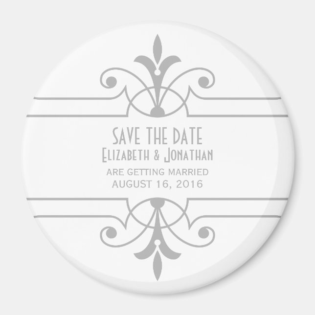 Grey v2 Fancy Ornamental Save the Date Magnet (Front)