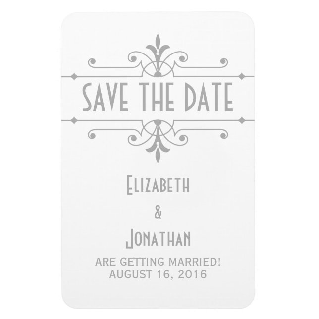 Grey v2 Fancy Ornamental Save the Date Magnet (Vertical)