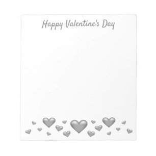 Grey Valentine's Day Hearts & Custom Text Notepad