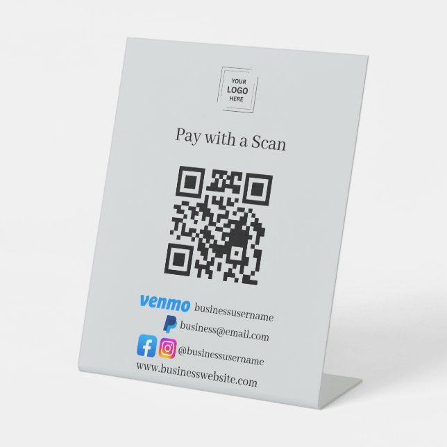 Grey Venmo PayPal QR Code Scan to Pay Pedestal  Sign (Front)