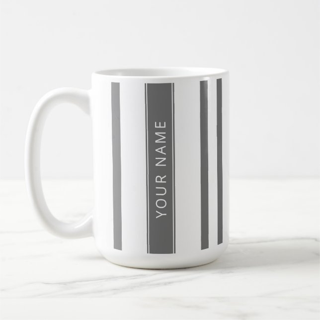 Grey Vertical Stripes with Your Name Mug (Left)