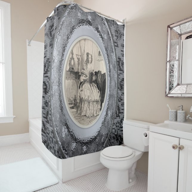 Grey victorian women's showercurtain shower curtain (In Situ)