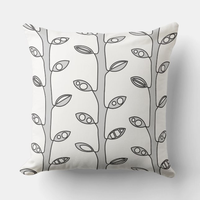 Grey VINES Retro DESIGN Throw Pillow (Front)