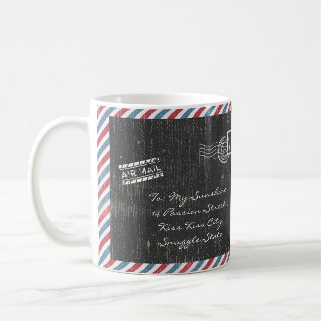 Grey Vintage Air Mail Postcard Coffee Mug (Left)