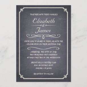 Grey Vintage Chalkboard Wedding Invitations
