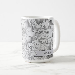 Grey Vintage Chinoiserie Floral Personalised Coffee Mug