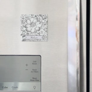 Grey Vintage Chinoiserie Floral Personalised Magnet