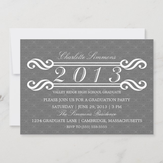 Grey Vintage Damask 2013 Graduation Invitation (Front)