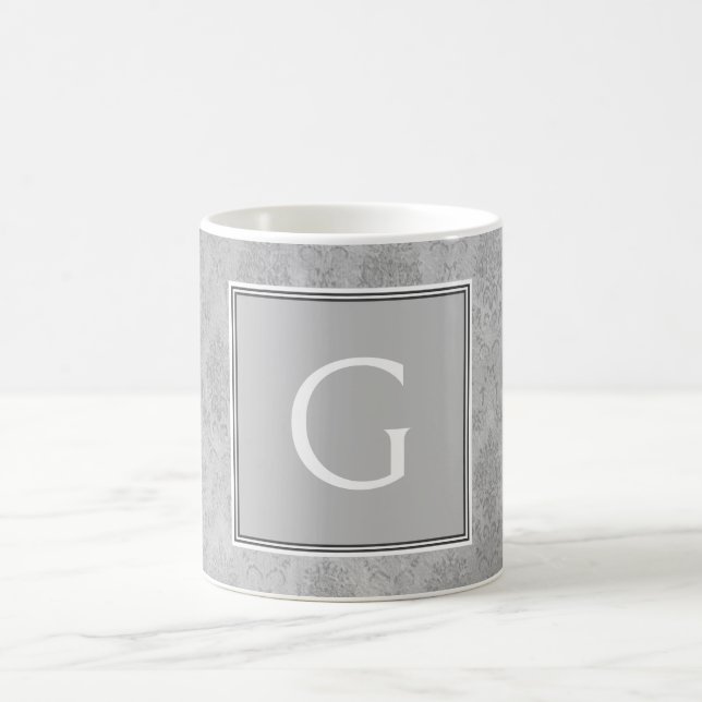 Grey Vintage Damask Monogram Mug (Center)