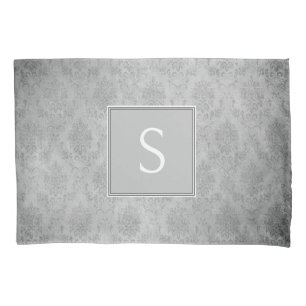 Grey Vintage Damask Monogram Pillowcase