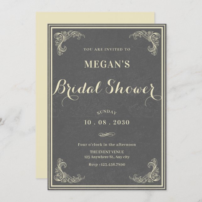 Grey vintage elegant baby shower  invitation (Front/Back)