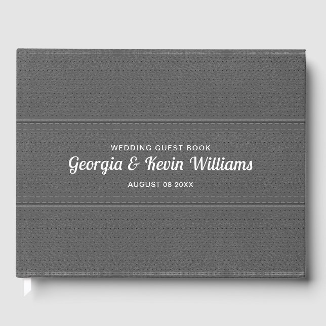 Grey vintage faux leather texture Guest Book (Front)