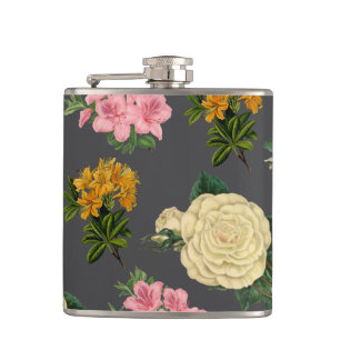 Grey Vintage Floral Hip Flask