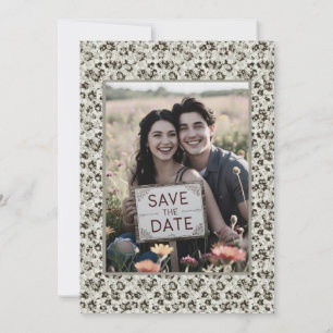 Grey Vintage Floral Wedding Save the Date Neutral